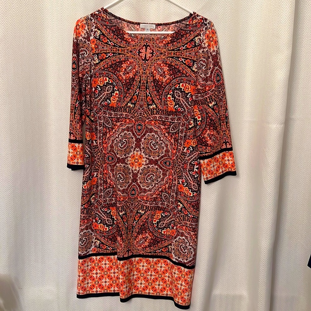 Coral and Black dress. London Times. Size 8